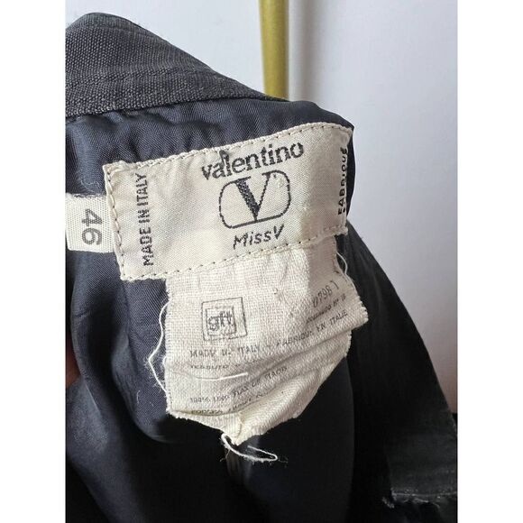 VTG Valentino Miss V Black Linen Skirt with Satin Waist Sz. 46 (US 16) - Picture 6 of 8